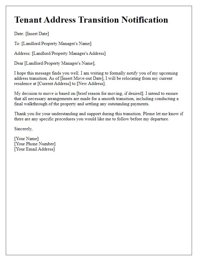 Letter template of tenant address transition notification