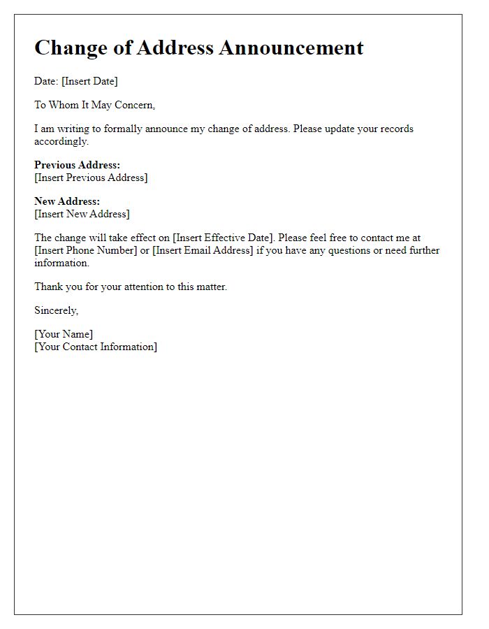 Letter template of tenant change of address announcement