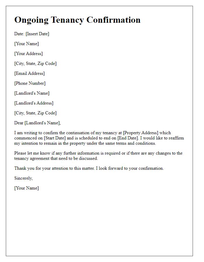 Letter template of ongoing tenancy confirmation