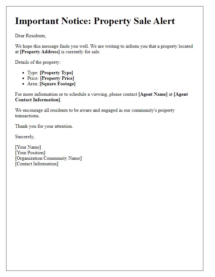 Letter template of Alert for Property Sale to Residents