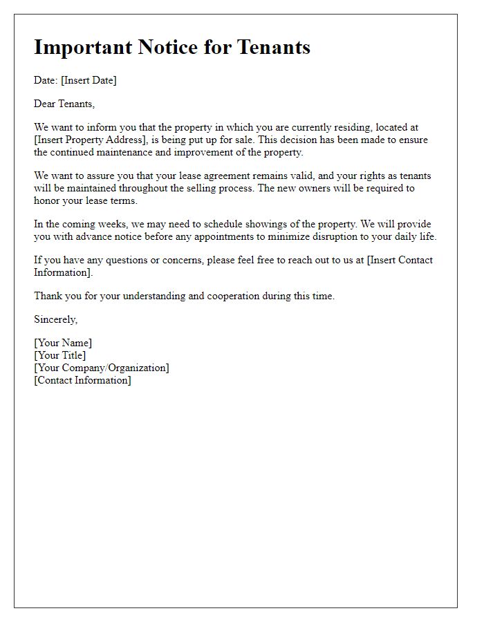 Letter template of Informational Letter on Property Sale for Tenants