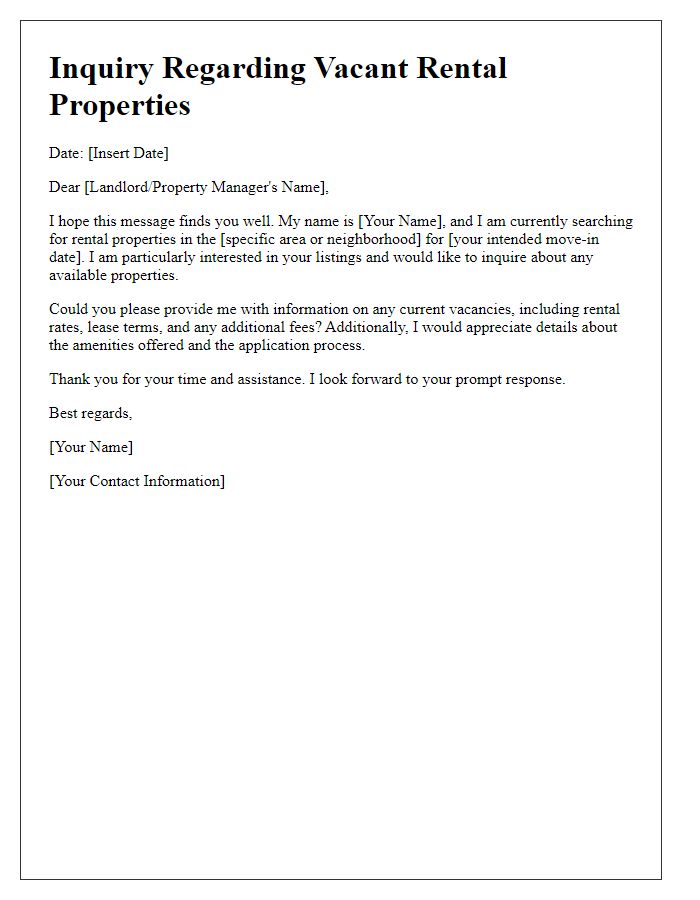 Letter template of inquiry regarding vacant rental properties.