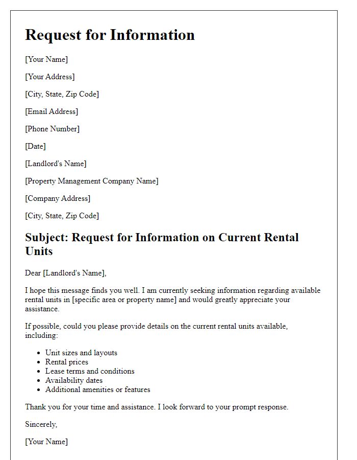 Letter template of request for information on current rental units.