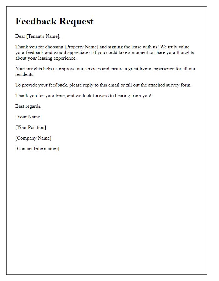 Letter template of feedback request post lease signing appointment.