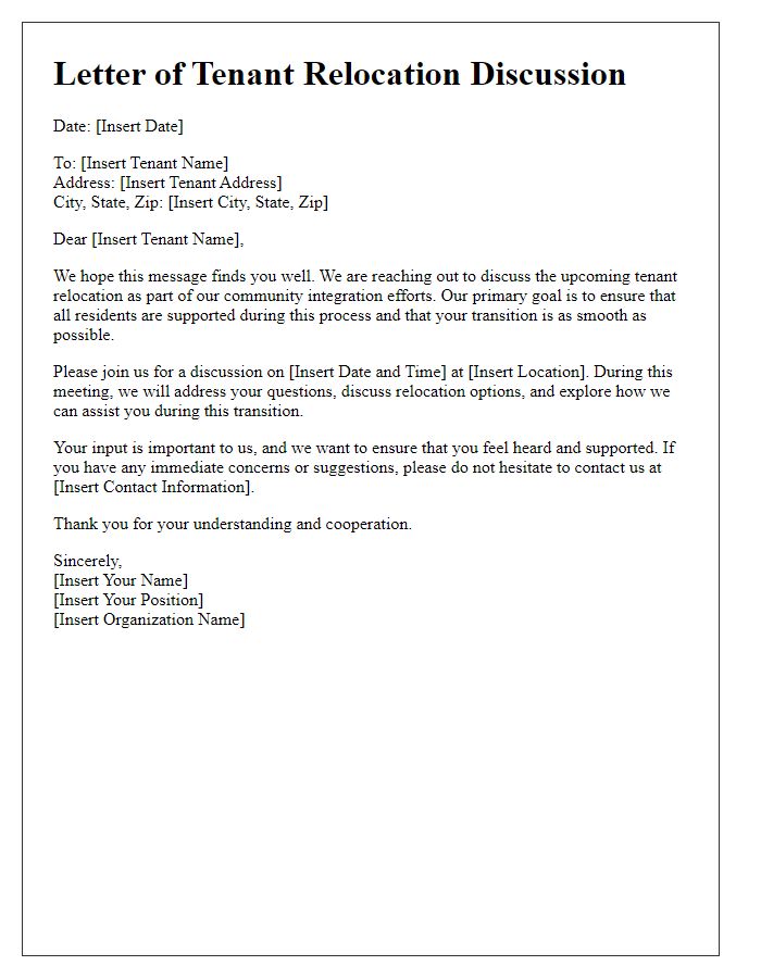 Letter template of tenant relocation discussion for community integration