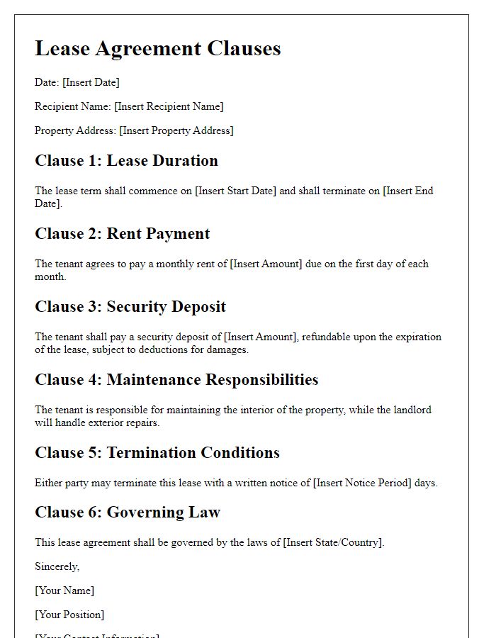 Letter template of Clauses in Leasing Rights Document