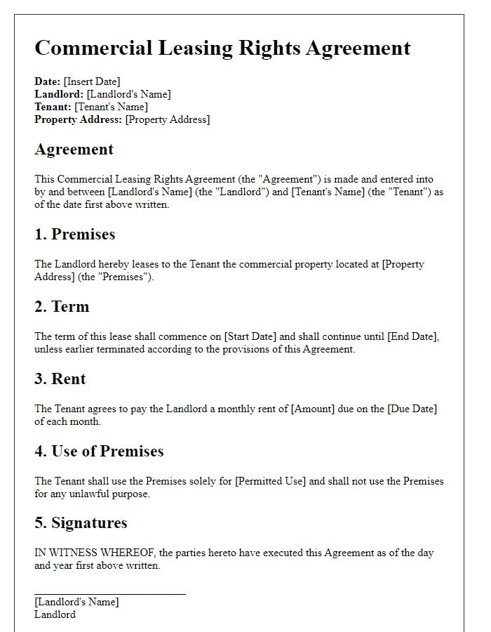 Letter template of Commercial Leasing Rights Agreement