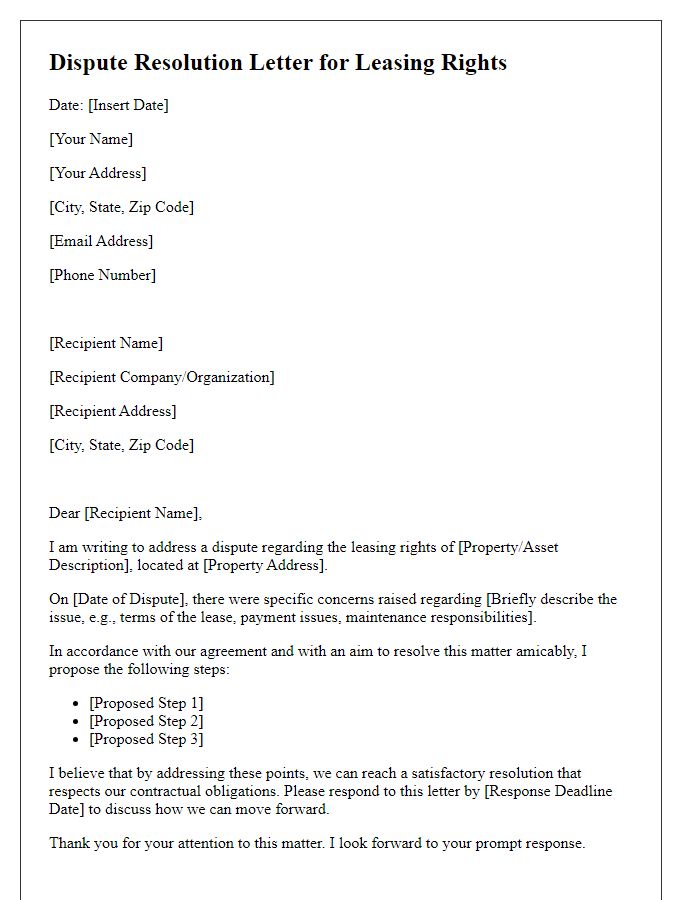 Letter template of Dispute Resolution for Leasing Rights