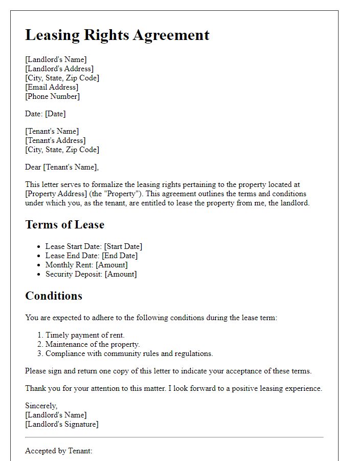 Letter template of Leasing Rights for Landlords