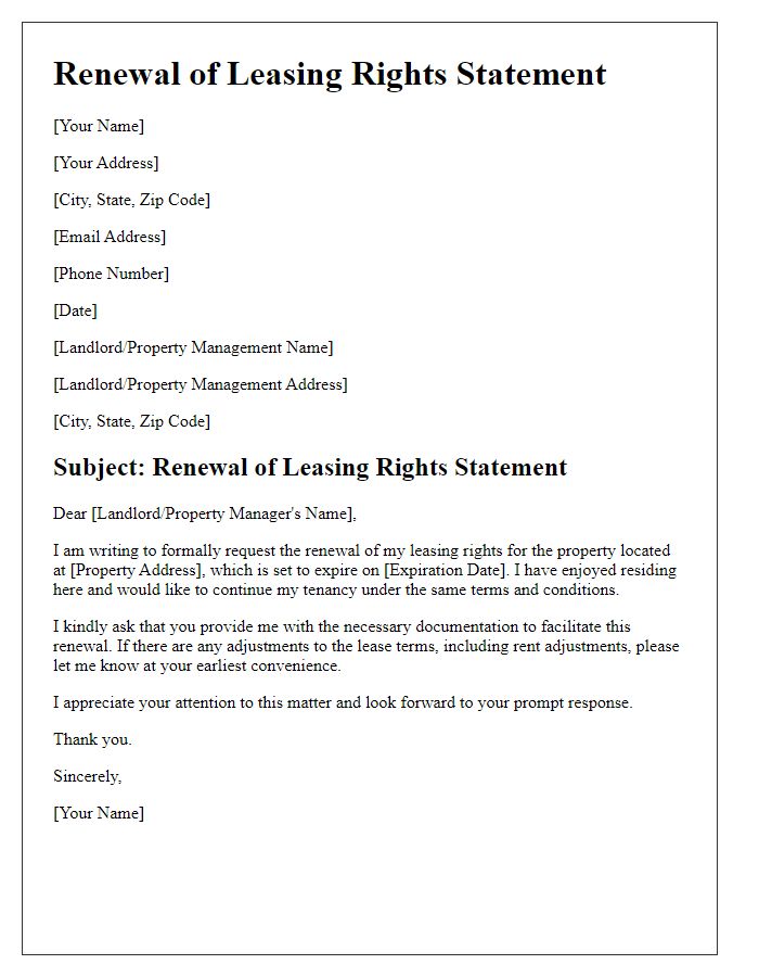 Letter template of Renewal of Leasing Rights Statement