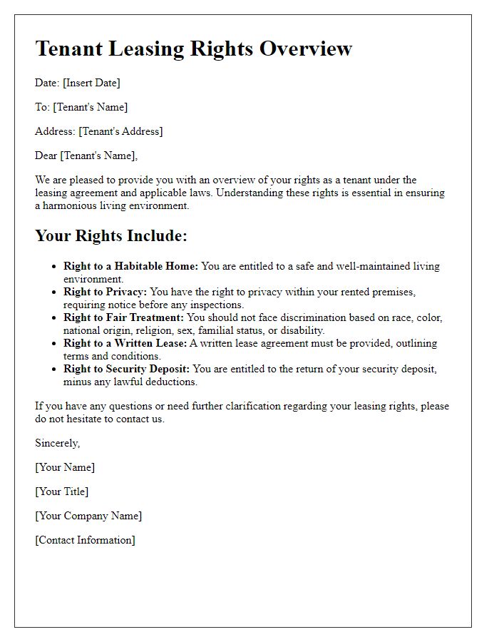 Letter template of Tenant Leasing Rights Overview