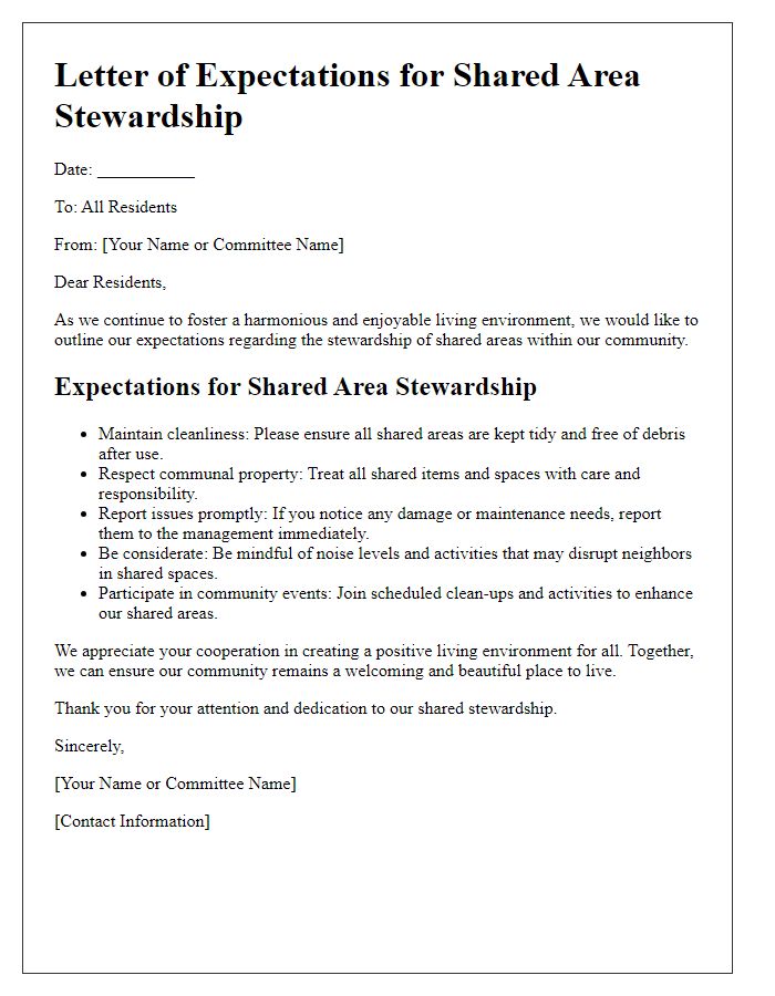 Letter template of expectations for shared area stewardship