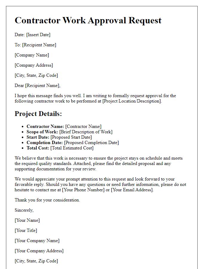 Letter template of contractor work approval request.