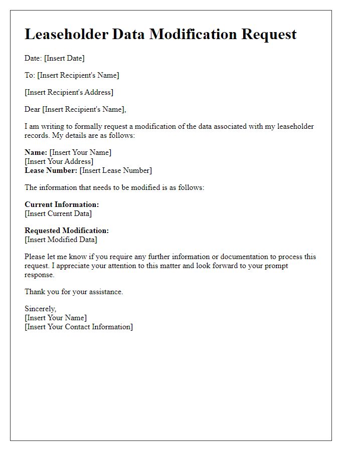 Letter template of Leaseholder Data Modification