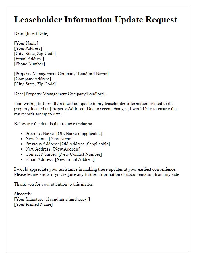 Letter template of Leaseholder Information Update Request