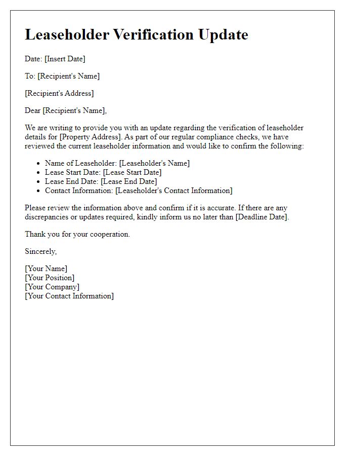 Letter template of Leaseholder Verification Update