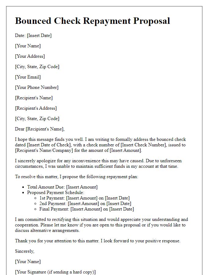 Letter template of bounced check repayment proposal