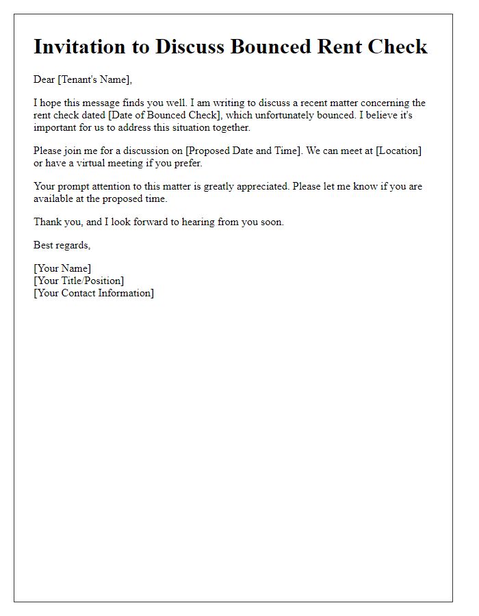 Letter template of bounced rent check discussion invitation