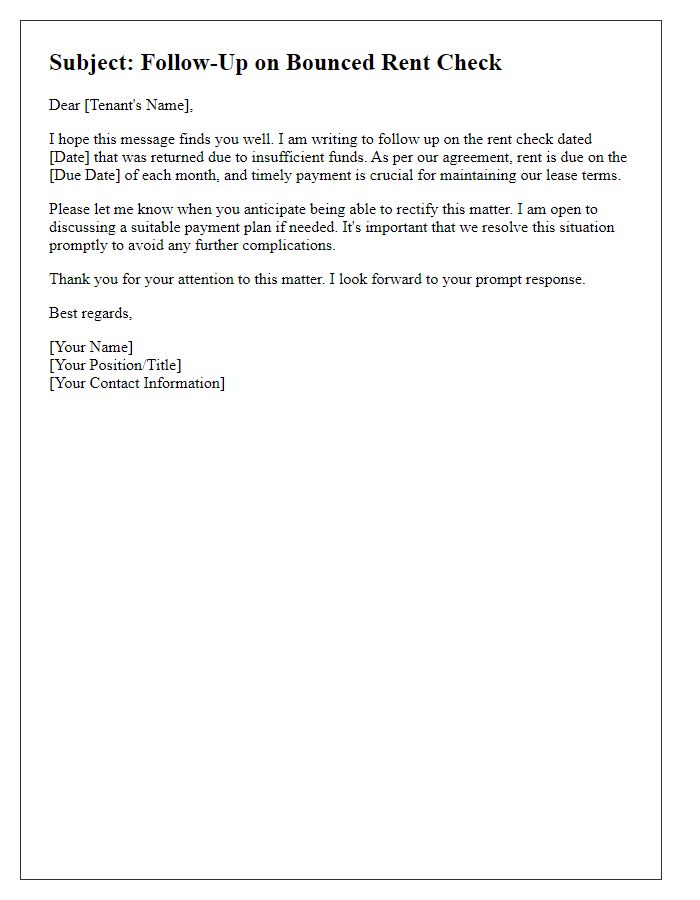 Letter template of bounced rent check follow-up