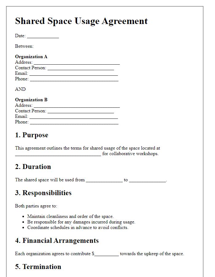 Letter template of shared space usage agreement for collaborative workshops.