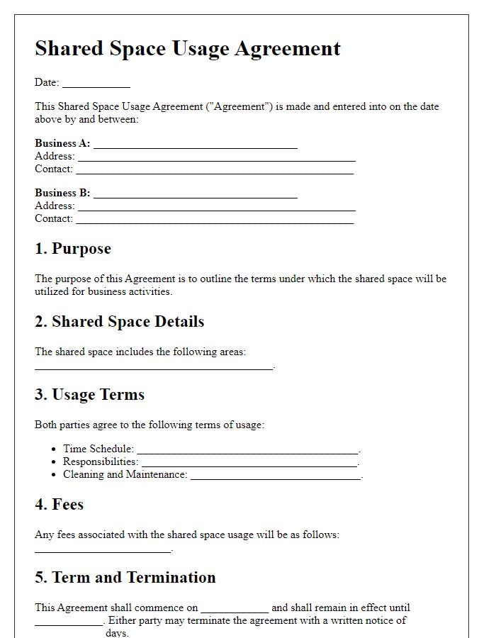 Letter template of shared space usage agreement for local business partnerships.