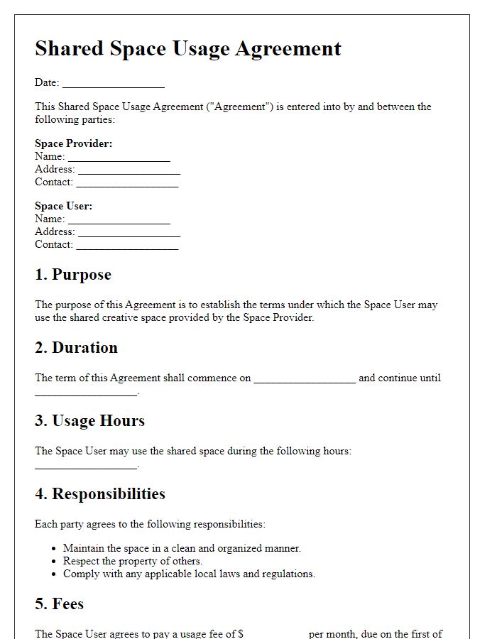 Letter template of shared space usage agreement for urban arts collectives.