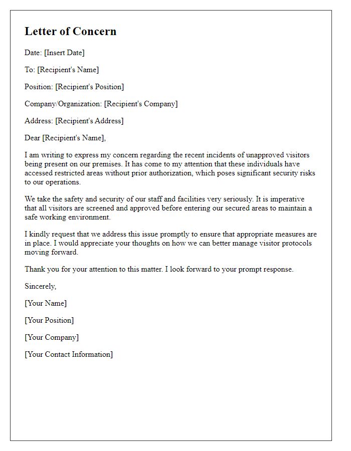 Letter template of concern regarding unapproved visitors