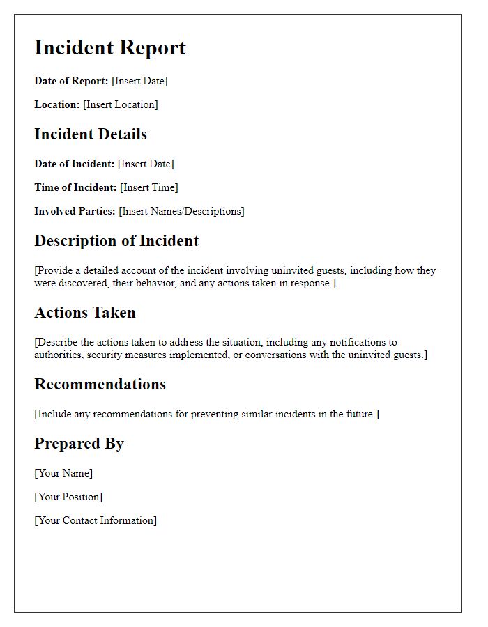 Letter template of incident report for uninvited guests