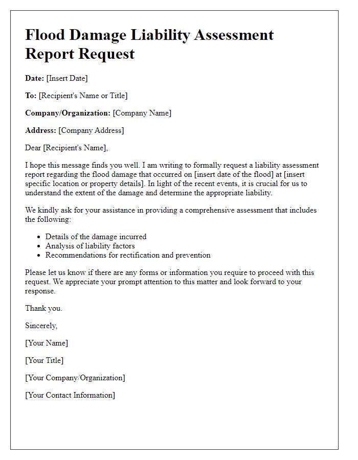 Letter template of flood damage liability assessment report request.