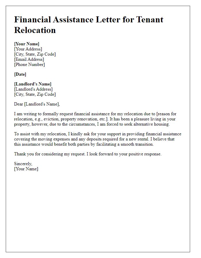 Letter template of Financial Assistance for Tenant Relocation