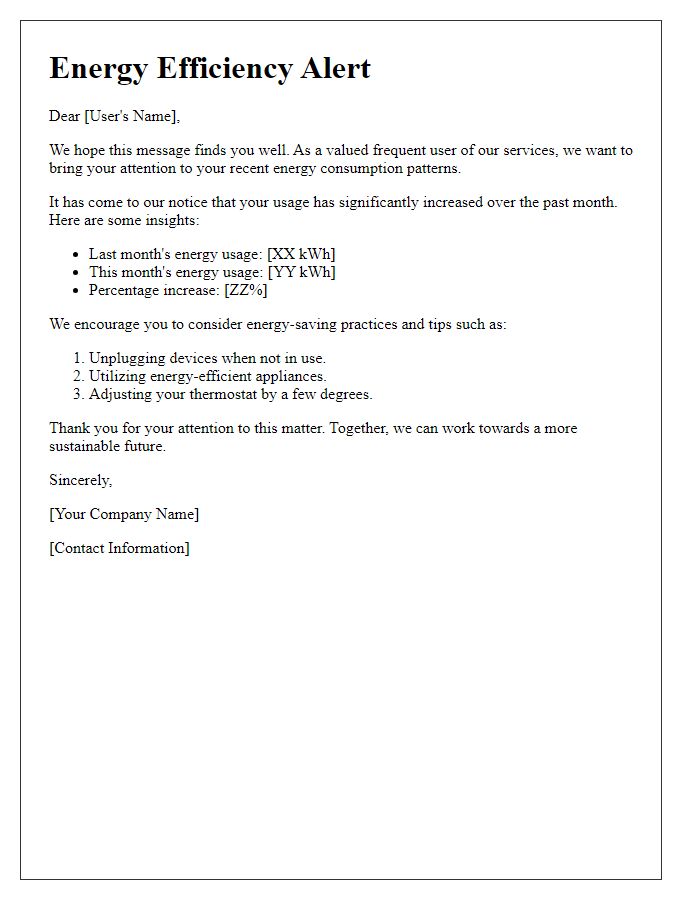 Letter template of energy efficiency alert for frequent users