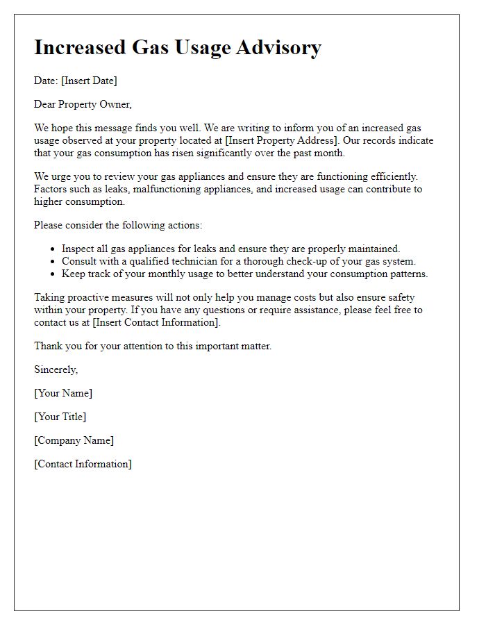 Letter template of increased gas usage advisory for property owners