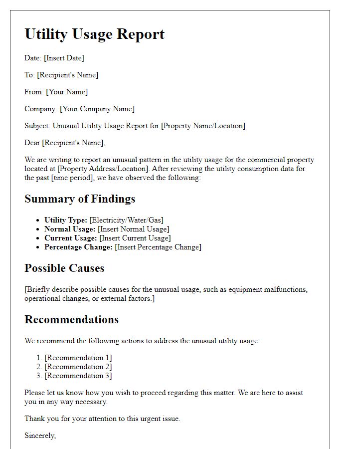 Letter template of unusual utility usage report for commercial properties