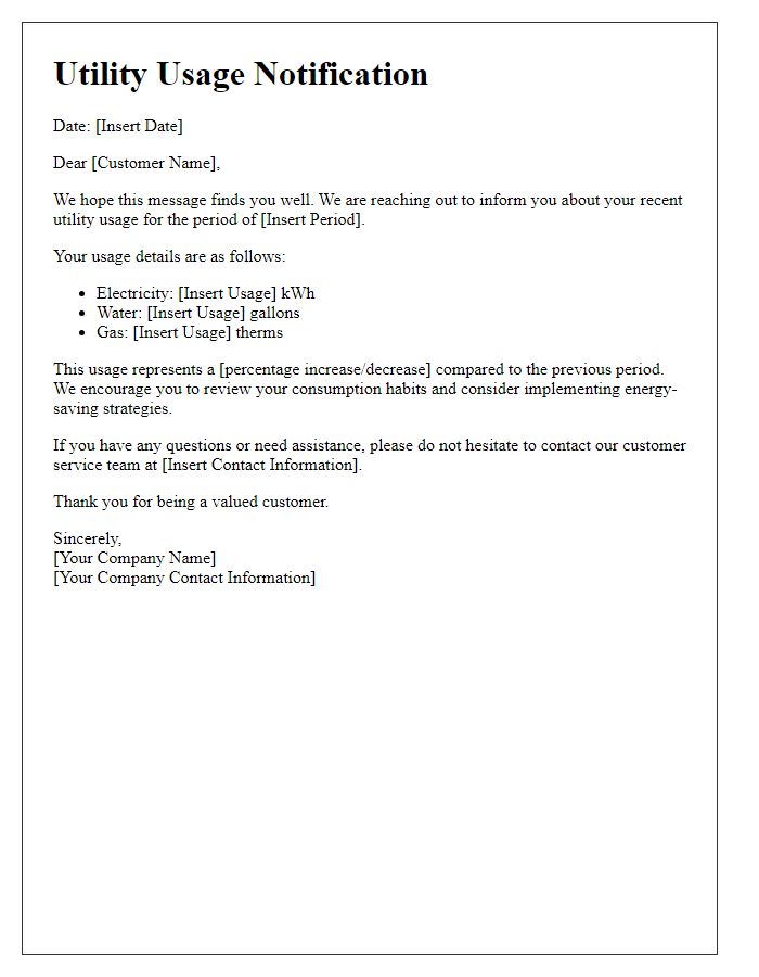 Letter template of utility usage notification for residential customers