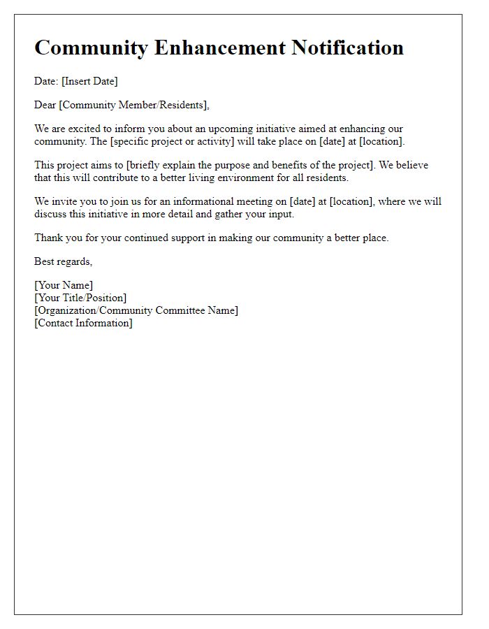 Letter template of community enhancement notification