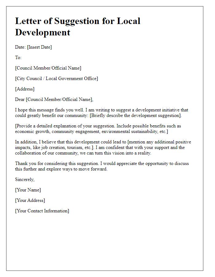 Letter template of local development suggestion