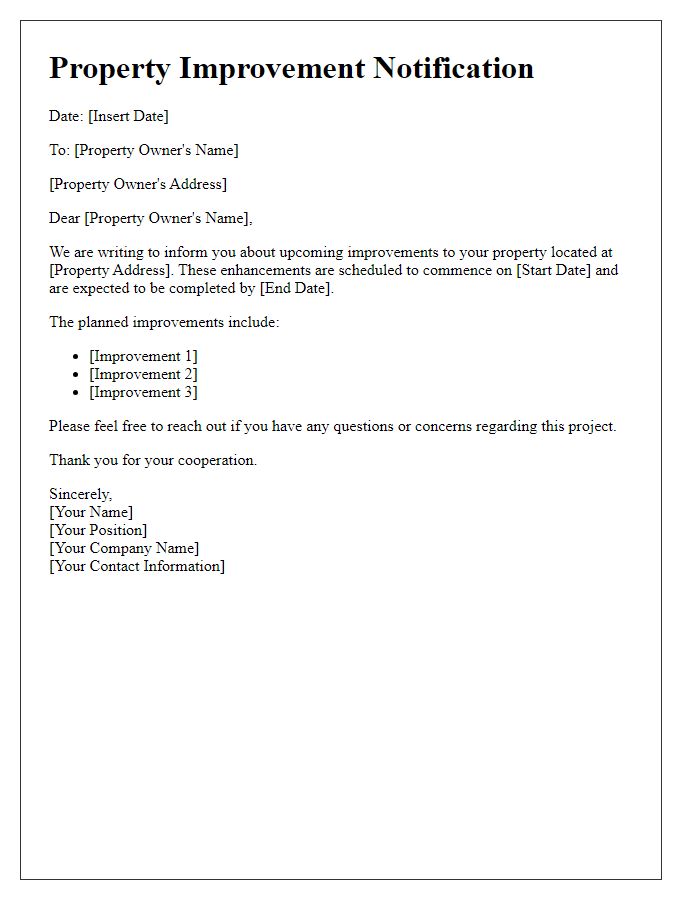 Letter template of property improvement notification