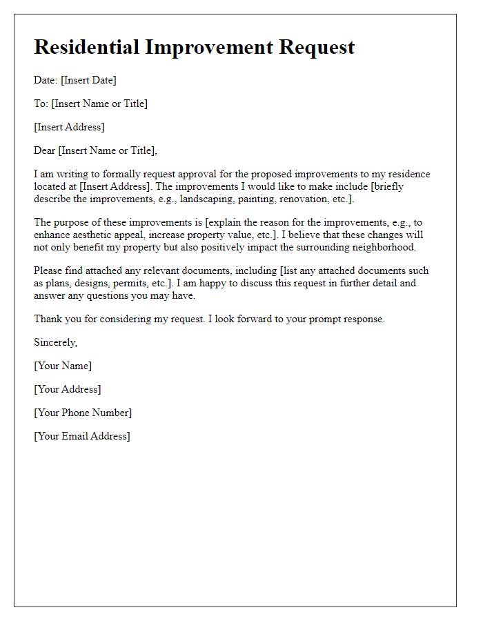 Letter template of residential improvement request