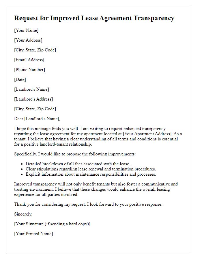 Letter template of requests for improved lease agreement transparency.