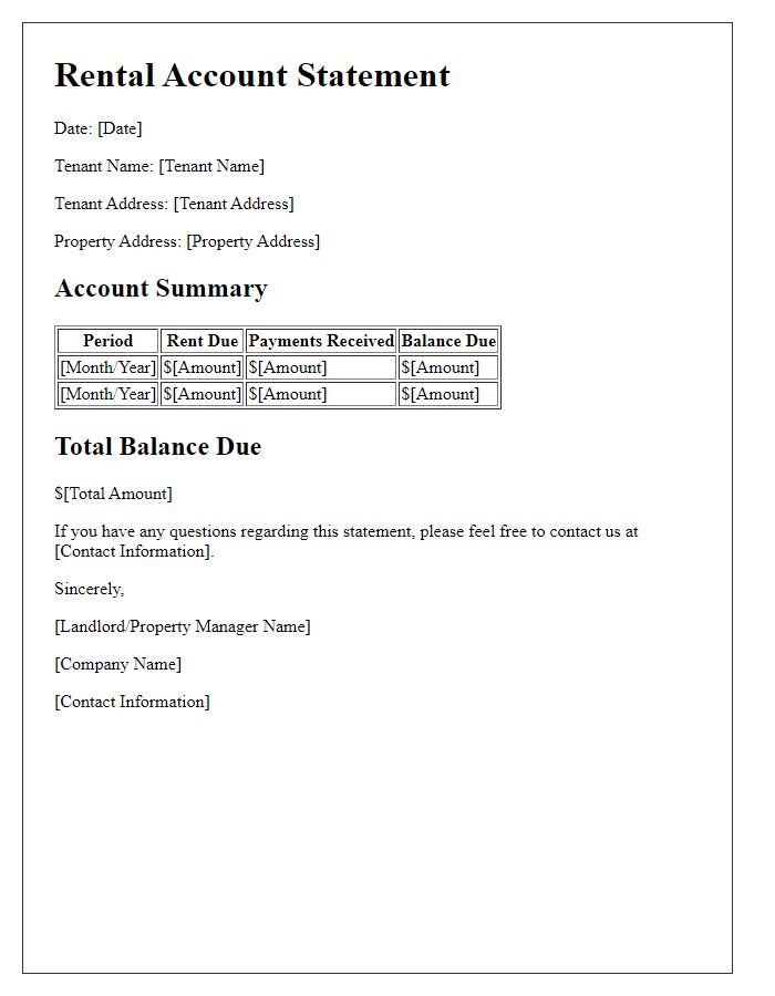 Letter template of clear rental account statement