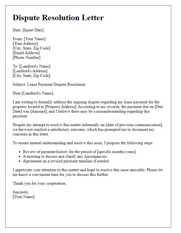 Letter template of lease payment dispute resolution