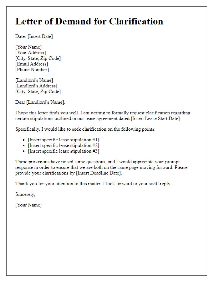 Letter template of demand for clarification of lease stipulations