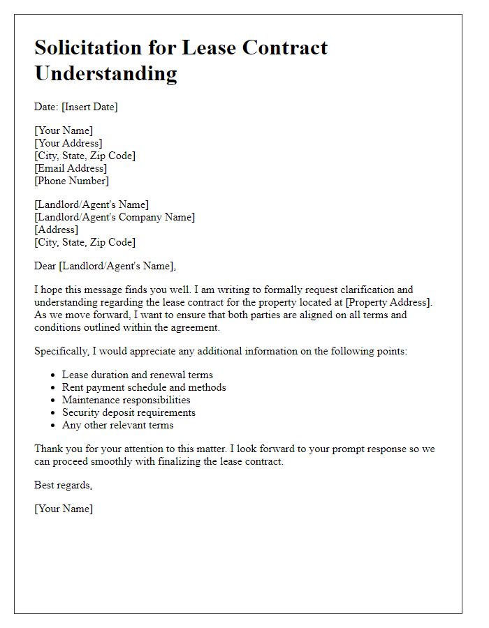 Letter template of solicitation for lease contract understanding