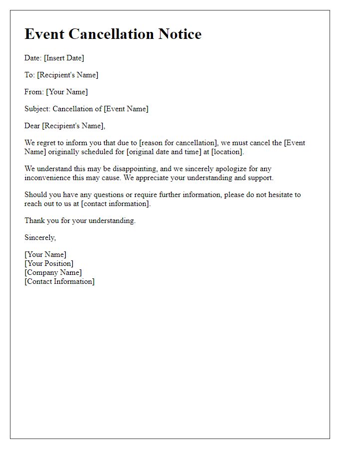 Letter template of corporate event cancellation notice