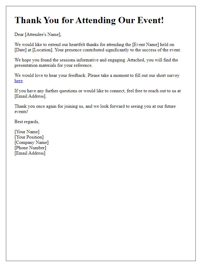 Letter template of corporate event follow-up for attendees