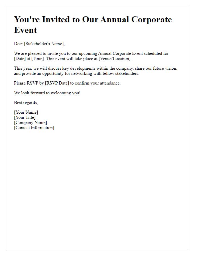 Letter template of corporate event invitation for stakeholders