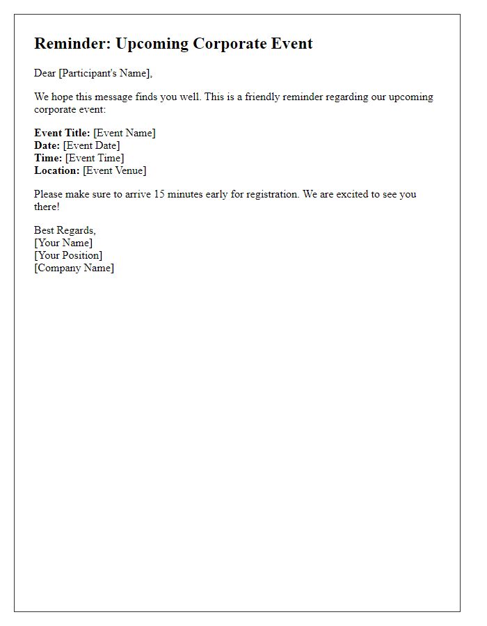 Letter template of corporate event reminder for participants