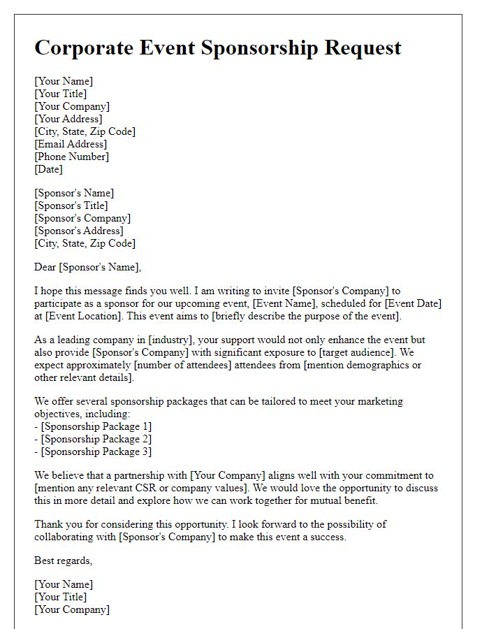 Letter template of corporate event sponsorship request