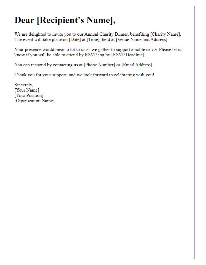 Letter template of charity dinner RSVP request