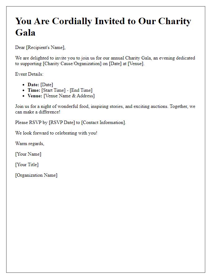 Letter template of charity gala invitation